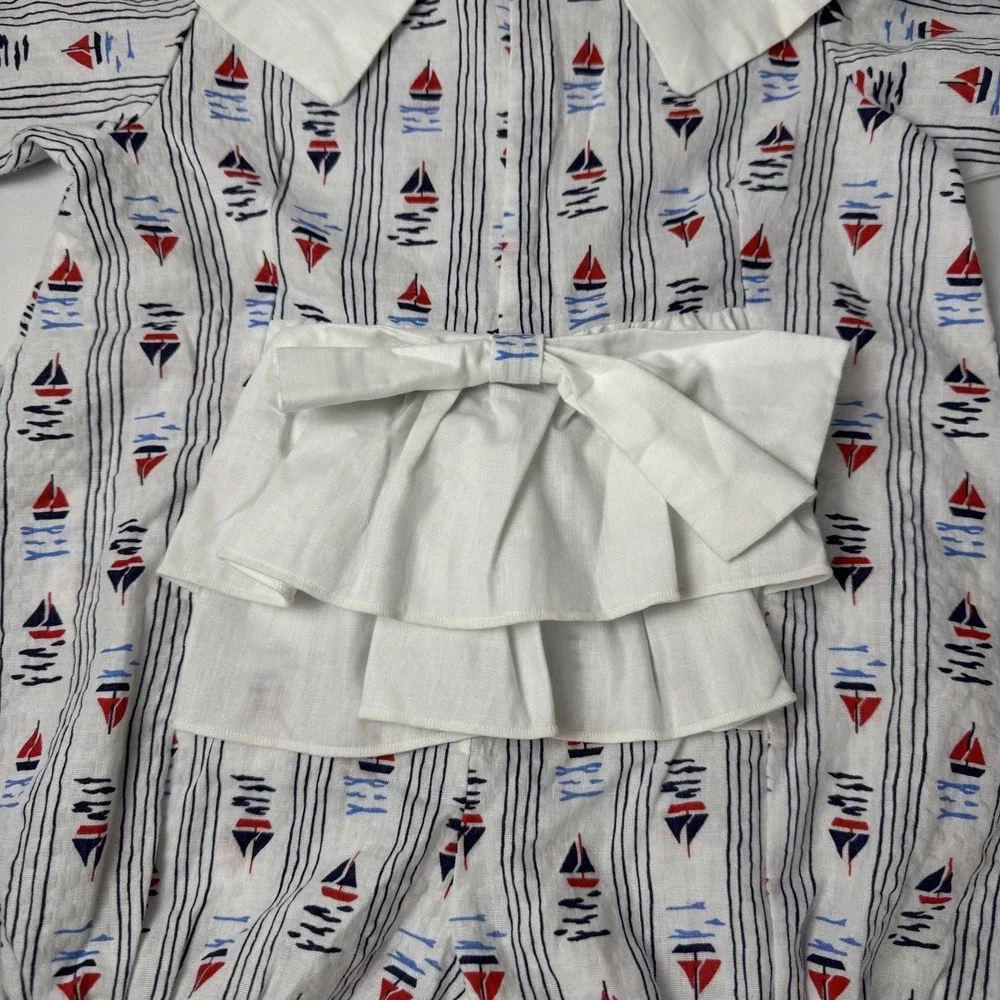 Vintage Sailboat Baby Romper One Piece Girls 18 Months Handmade Ruffle Bum‎ Red